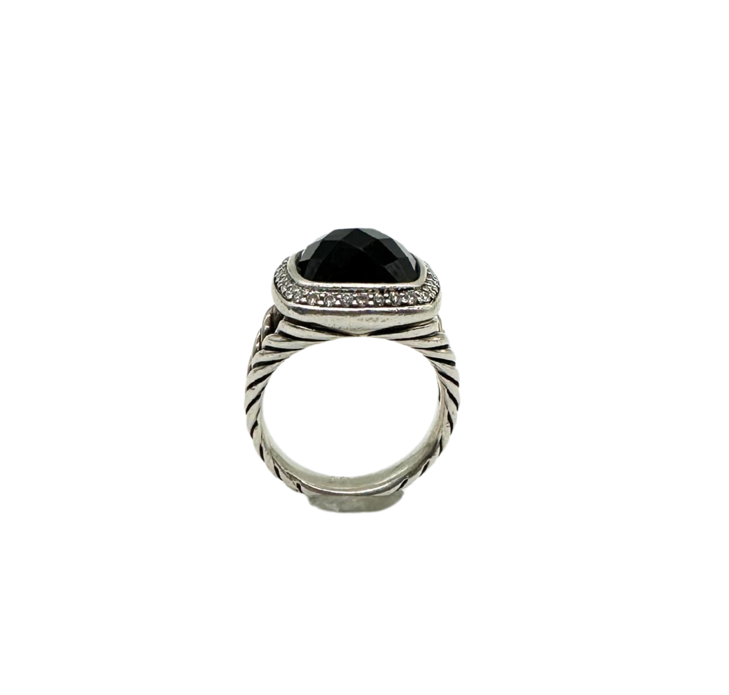 David Truman Sterling Silver Black Onyx Diamond Cable Ring hole