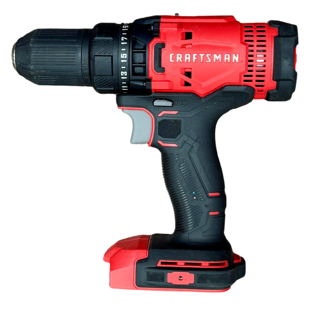 Red and black cordless drill with 'Craftsman' branding on a white background