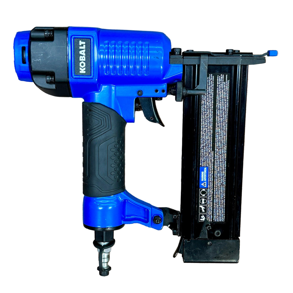 Kobalt 18-Gauge 2" Pneumatic Straight Brad Nailer (KBAT161001) Blue Kobalt nail gun on a white background