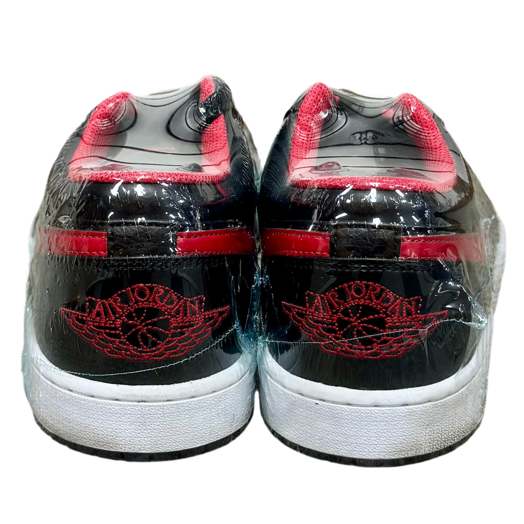 Jordan 1 Low - White Toe (Size 12) Black and red sneakers with a brand logo on a white background