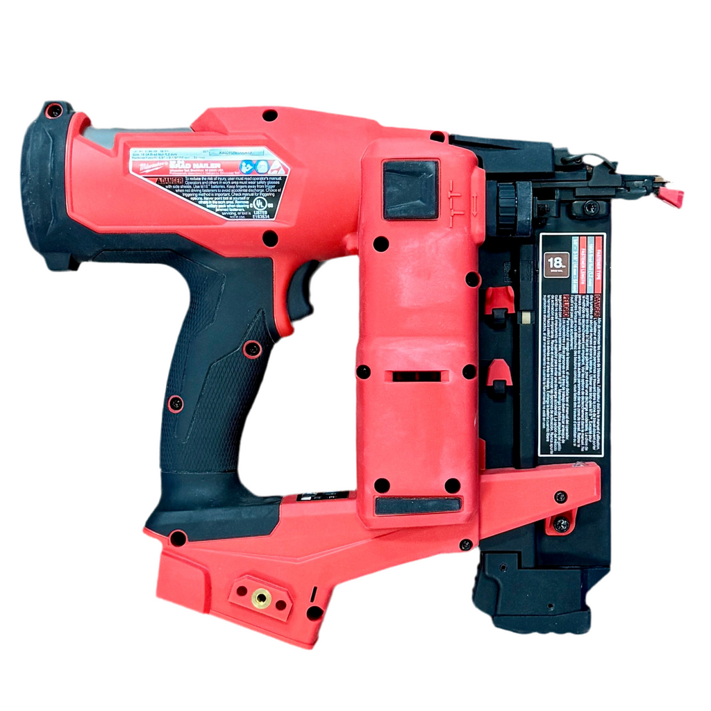 Milwaukee M18 FUEL 18V 18-Gauge Brad Nailer (2746-20) Red and black nail gun on a white background