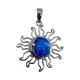 .925 Sterling Silver Blue Opal Sun and Moon Pendant Silver sun-shaped pendant with a blue center on a white background