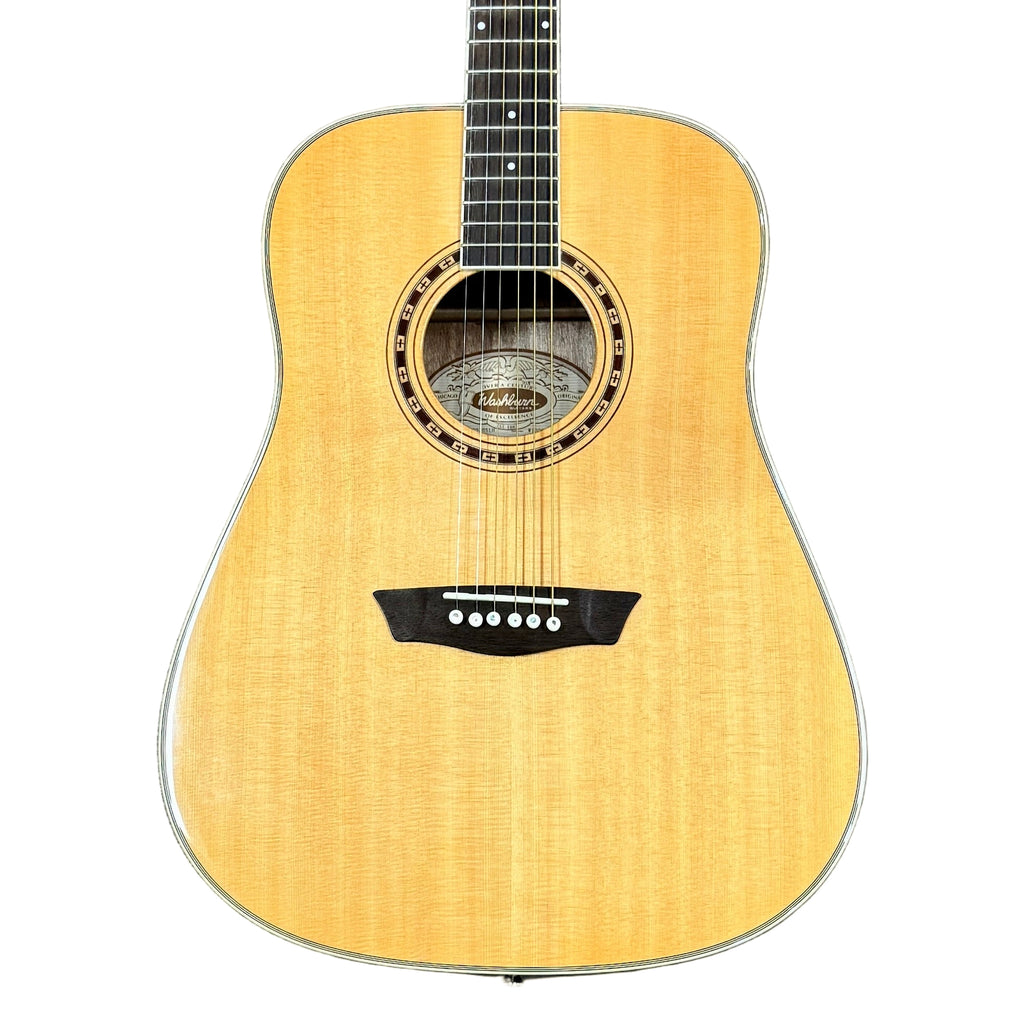 Washburn WD10SLH Left-Handed Acoustic Guitar w/ Hard Case Acoustic guitar on a wooden floor