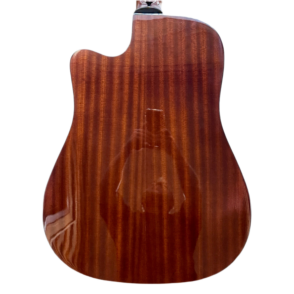 Takamine G Series EG-335SC 12-String Acoustic-Electric Guitar w/ Hard Case Back view of a wooden acoustic guitar on a white background