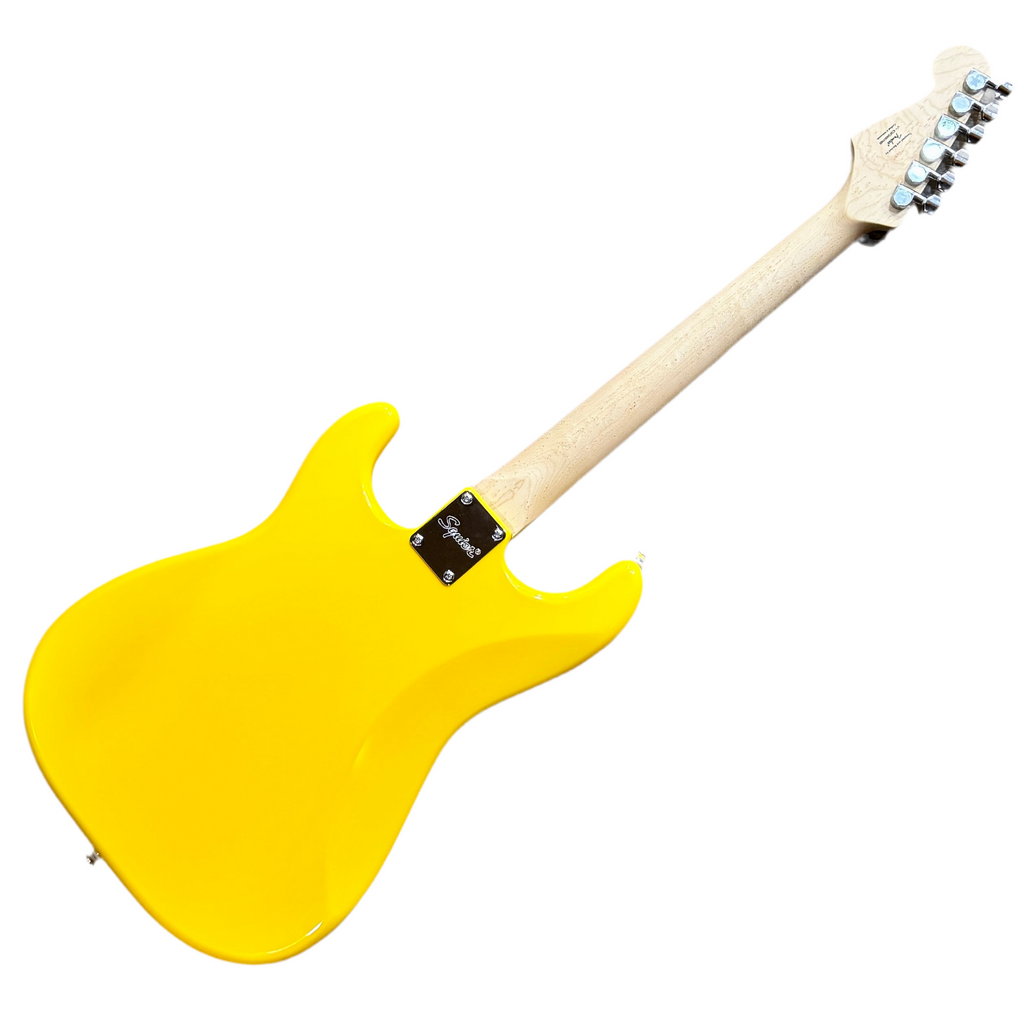 Fender Squier Stratocaster Electric Guitar Yellow electric guitar with a white background