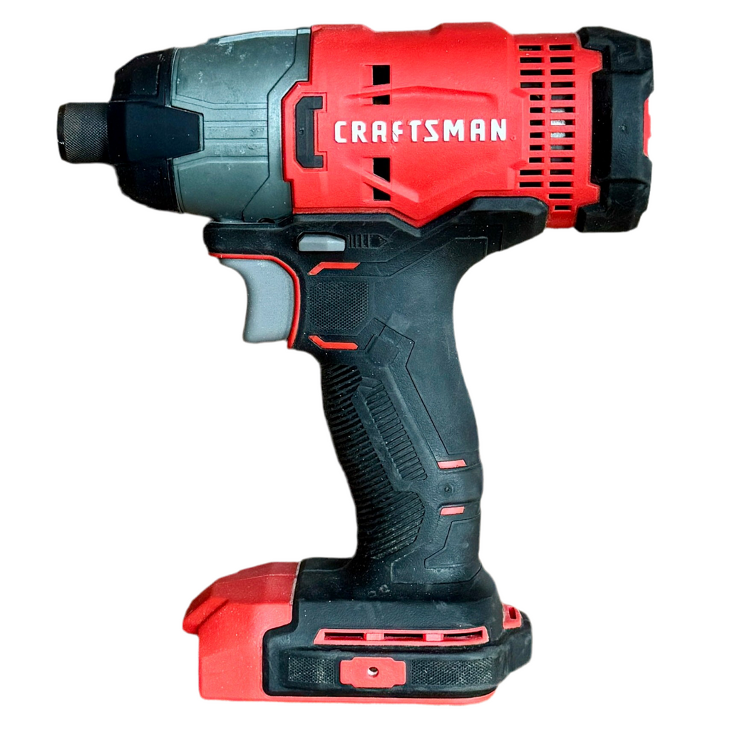 CRAFTSMAN V20 1/4" Cordless Impact Driver w/ Battery & Charger (CMCF800) Red and black Craftsman cordless drill on a white background