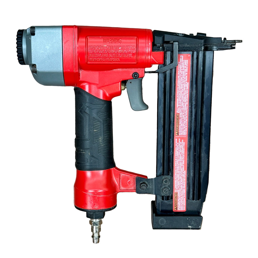 CRAFTSMAN 18-Gauge 2" Pneumatic Brad Nailer (CMPBN18SB) Red and black nail gun on a wooden surface