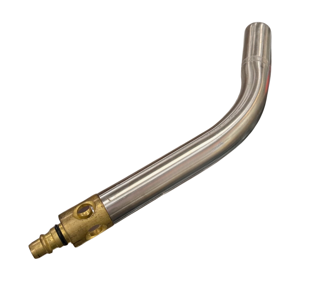 Metal hose with brass fitting on a white background