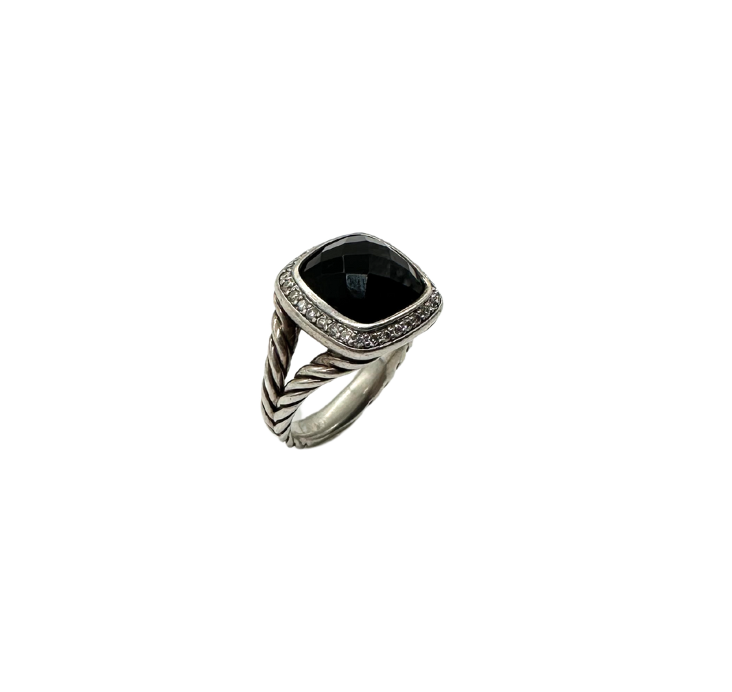 David Truman Sterling Silver Black Onyx Diamond Cable Ring