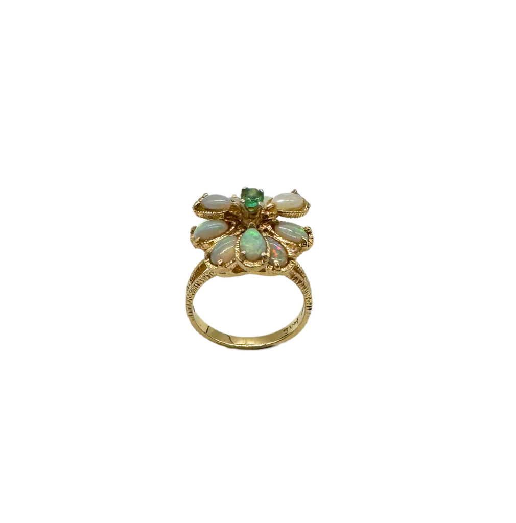 14K Yellow Gold Emerald & Opal Flower Ring hole