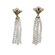 14K Yellow Gold White Pearl 4-Strand Dangle Earrings Pair of pearl earrings with gold tops on a white background