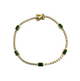 .925 Sterling Silver Gold Plated Green Emerald Cut CZ Tennis Bracelet Gold bracelet with green gemstones on a white background
