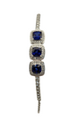 .925 Sterling Silver Oval Blue CZ Halo Bolo Bracelet