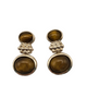 .925 Sterling Silver Tigers Eye Drop Earrings Pair of earrings with brown gemstones and gold-like finishes on a white background