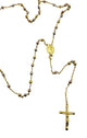 .925 Sterling Silver Tri-Color Gold Plated Beaded Rosary Necklace Gold rosary necklace with beads and a cross on a white background