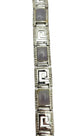 .925 Sterling Silver Lavender Jade Greek Key Bracelet Silver bracelet with square gemstones on a white background
