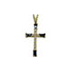 14K Yellow Gold 1/10CTW Diamond Emerald Cut Sapphire Cross Pendant Gold cross pendant with blue stones on a white background