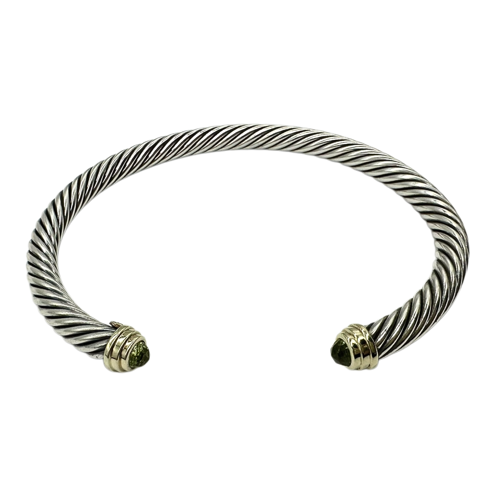 David Yurman Sterling Silver 14K Yellow Gold Peridot Cable Bracelet arch