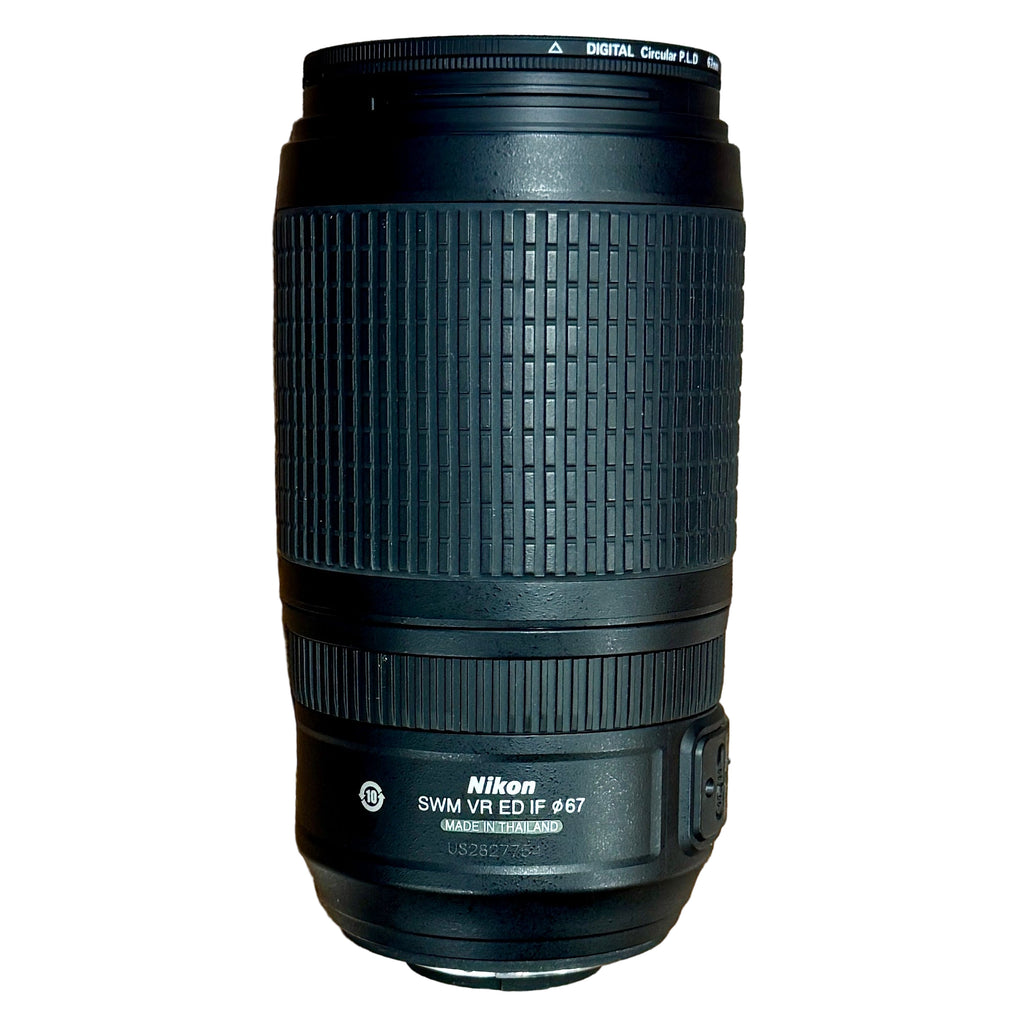Nikon AF-S VR NIKKOR 70-300mm f/4.5-5.6G IF ED Zoom Camera Lens w/ Front & Rear Caps Nikon camera lens on a wooden surface