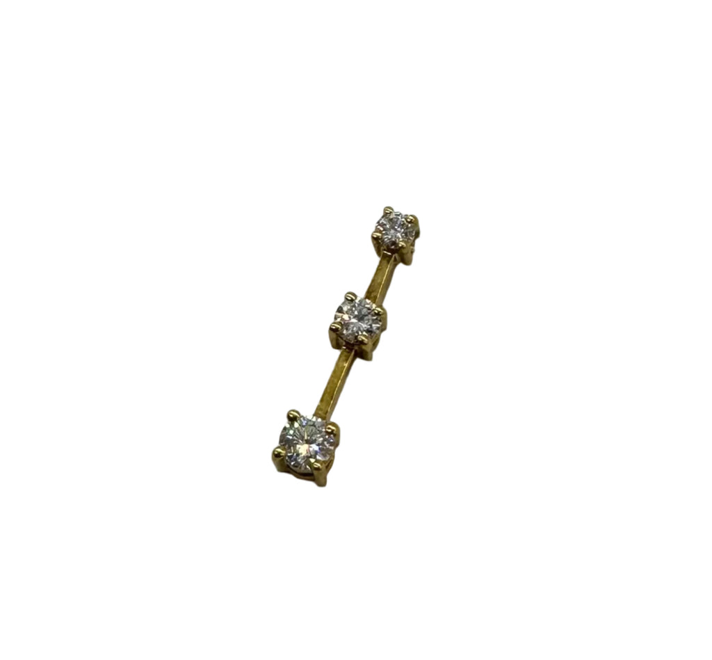 18k Yellow Gold 3-Stone Diamond Bar Pendant – 1/2 CTW
