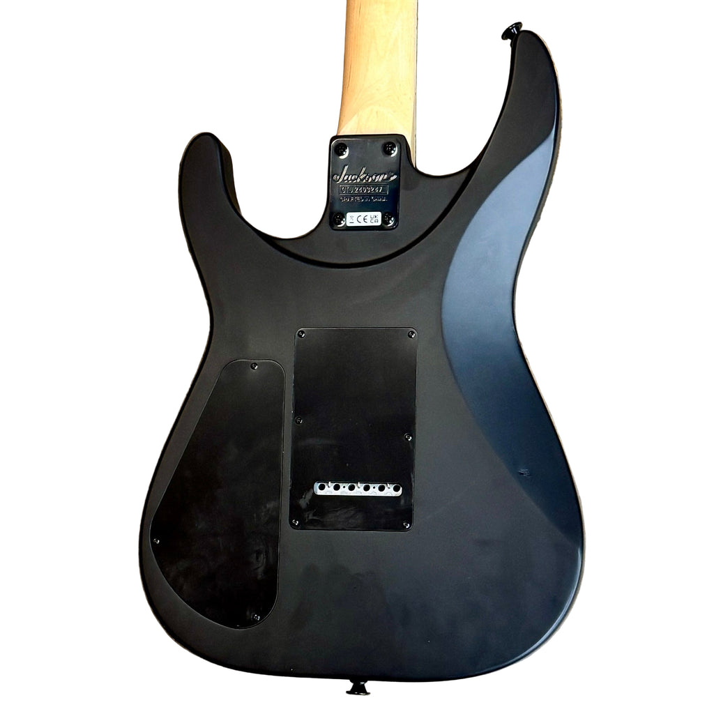 Jackson JS Series Dinky Arch Top JS22 DKA Electric Guitar Black electric guitar with a blue accent on a white background