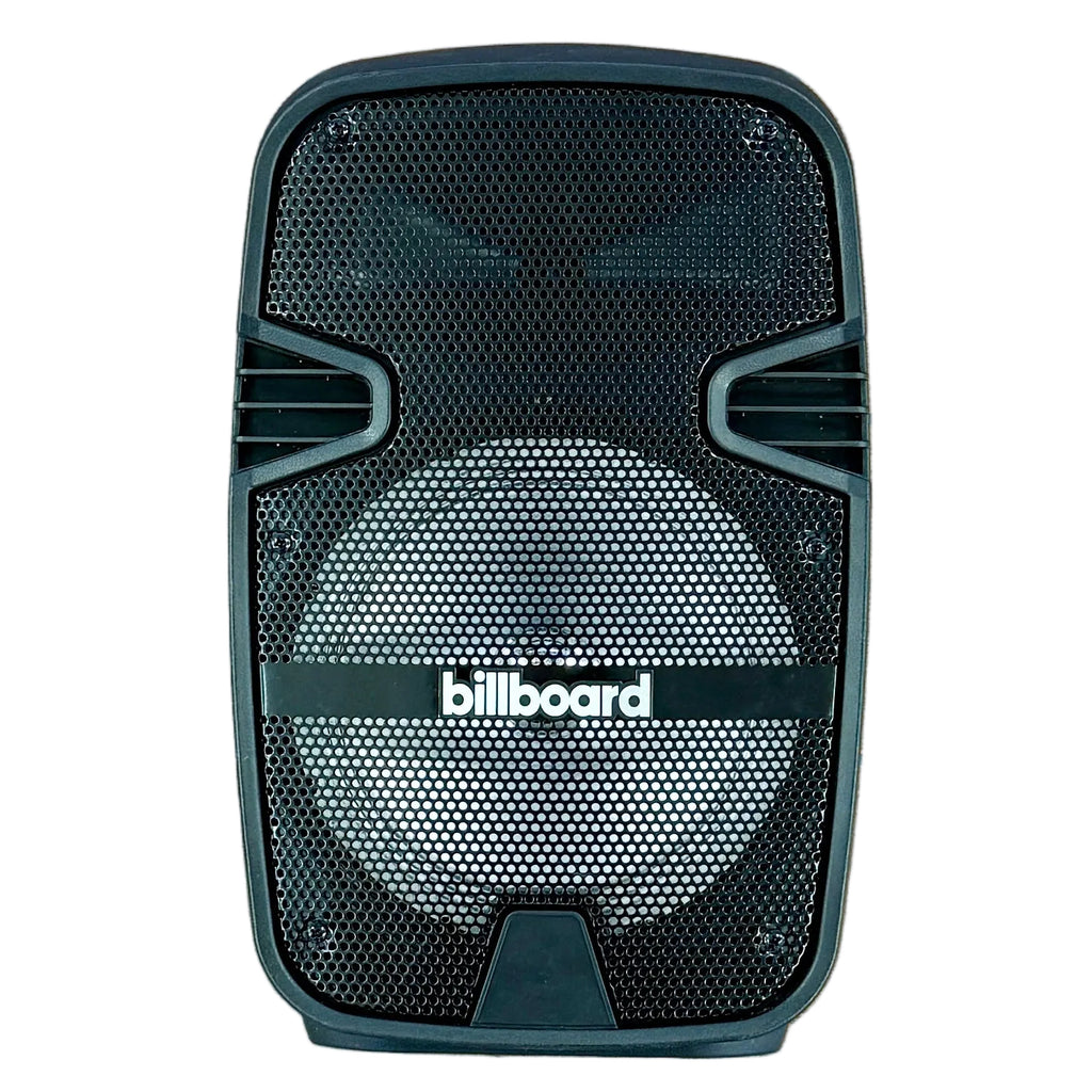 Billboard BB2530 2400W 8" Bluetooth Wireless Powered Speaker Black speaker with 'billboard' branding on a white background