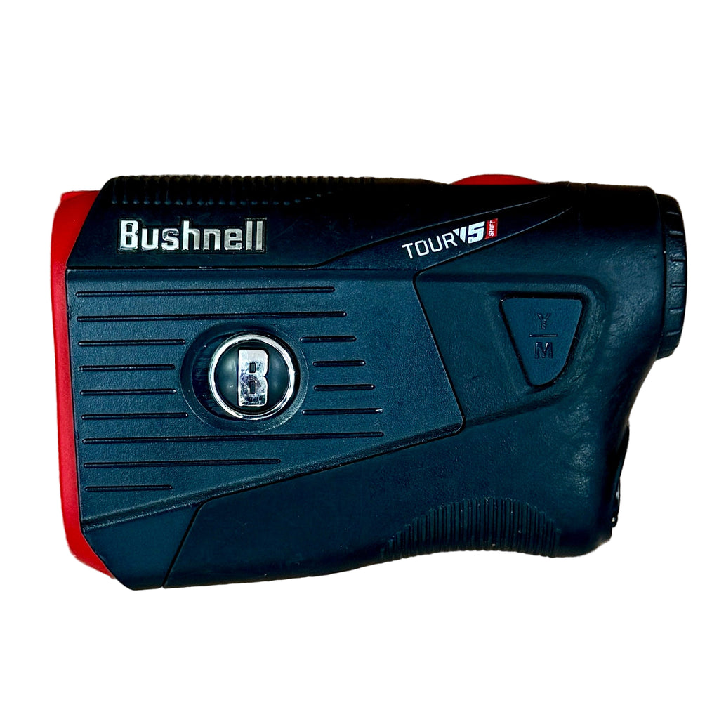 Bushnell TOUR V5 SHIFT Laser Golf Rangefinder w/ Slope Bushnell golf rangefinder on a wooden surface