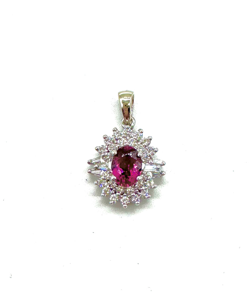 Pink Sapphire and Diamond Halo Pendant