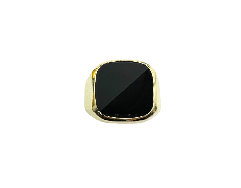 14k Yellow Gold Black Onyx Flat Top Ring above