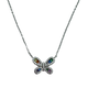 .925 Sterling Silver Rainbow CZ Butterfly Necklace Butterfly-shaped necklace with colored stones on a white background