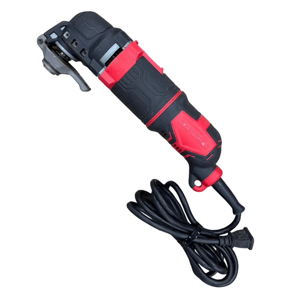 CRAFTSMAN 3-Amp Corded Variable Speed Oscillating Multi-Tool (CMEW401) Black and red oscillating tool with power cord on a white background