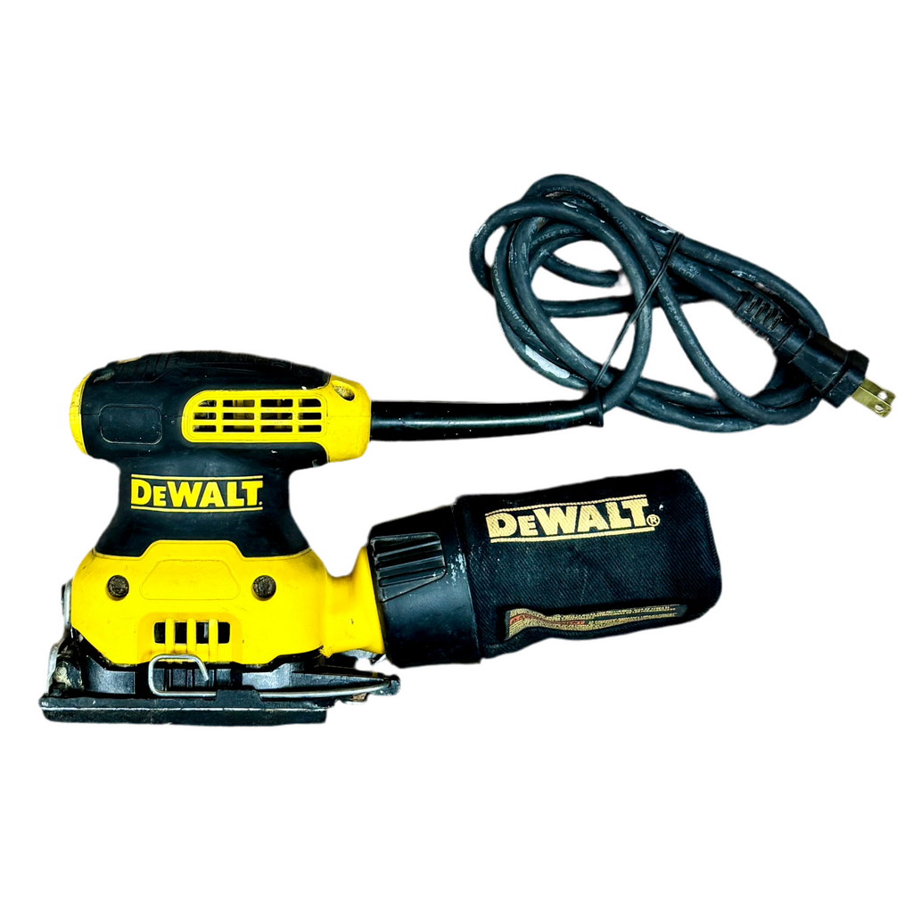 DeWalt 2.3-Amp 1/4" Corded Sheet Palm Grip Sander (DWE6411) DeWalt oscillating tool with a black cord on a white background