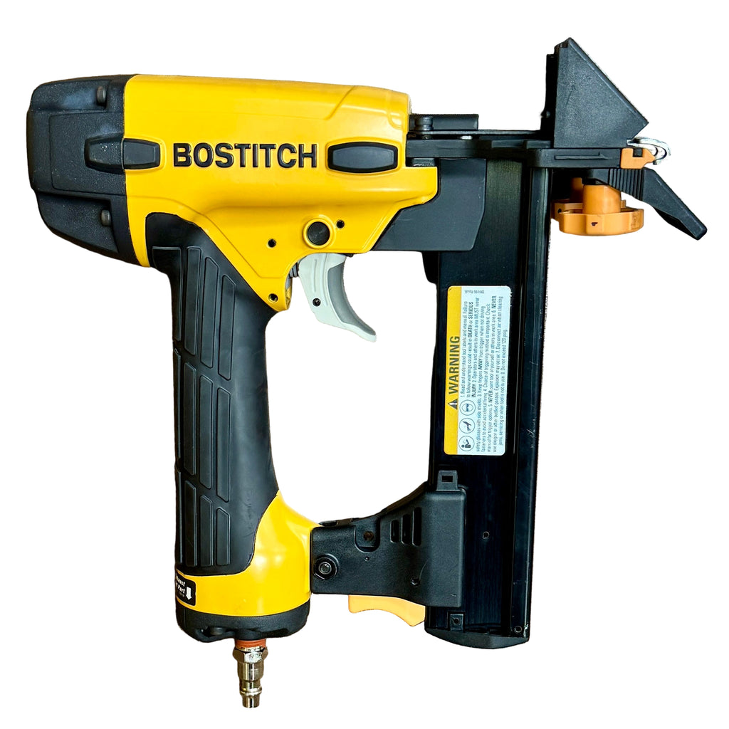 BOSTITCH 18-Gauge 1-1/2" Pneumatic Flooring Stapler w/ Hard Case (EHF1838K) Bostitch nail gun on a white background