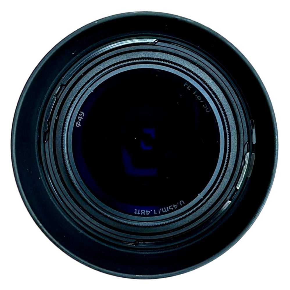 Sony FE 50mm f/1.8 Full-Frame Standard Prime Camera Lens w/ Hood & Caps (SEL50F18F) Camera lens with brand logo on a white background