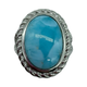.925 Sterling Silver Larimar Rope Frame Ring Silver ring with a blue stone on a white background