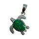 .925 Sterling Silver Green Opal Turtle Pendant Turtle-shaped pendant with green opal inlay on a white background