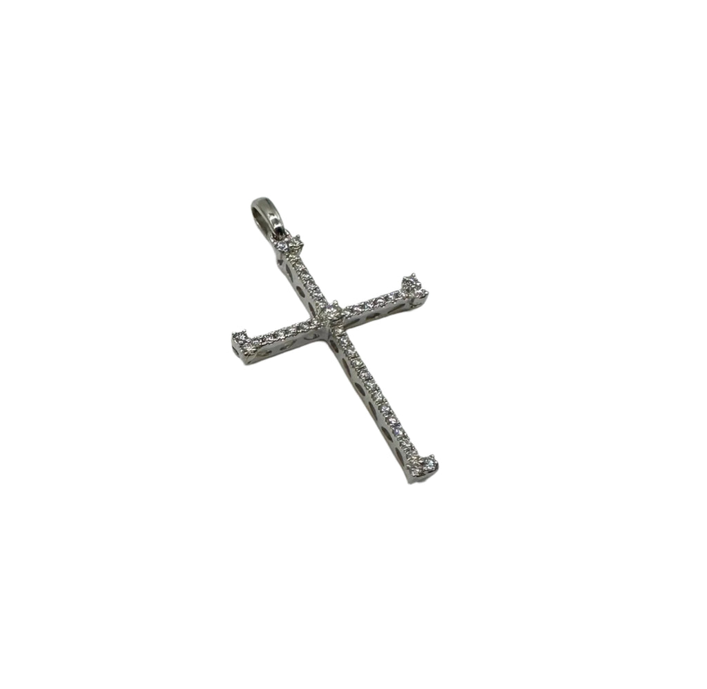 14k White Gold 1/2 CTW Diamond Bead-Set Cross Pendant – 1.7 Grams