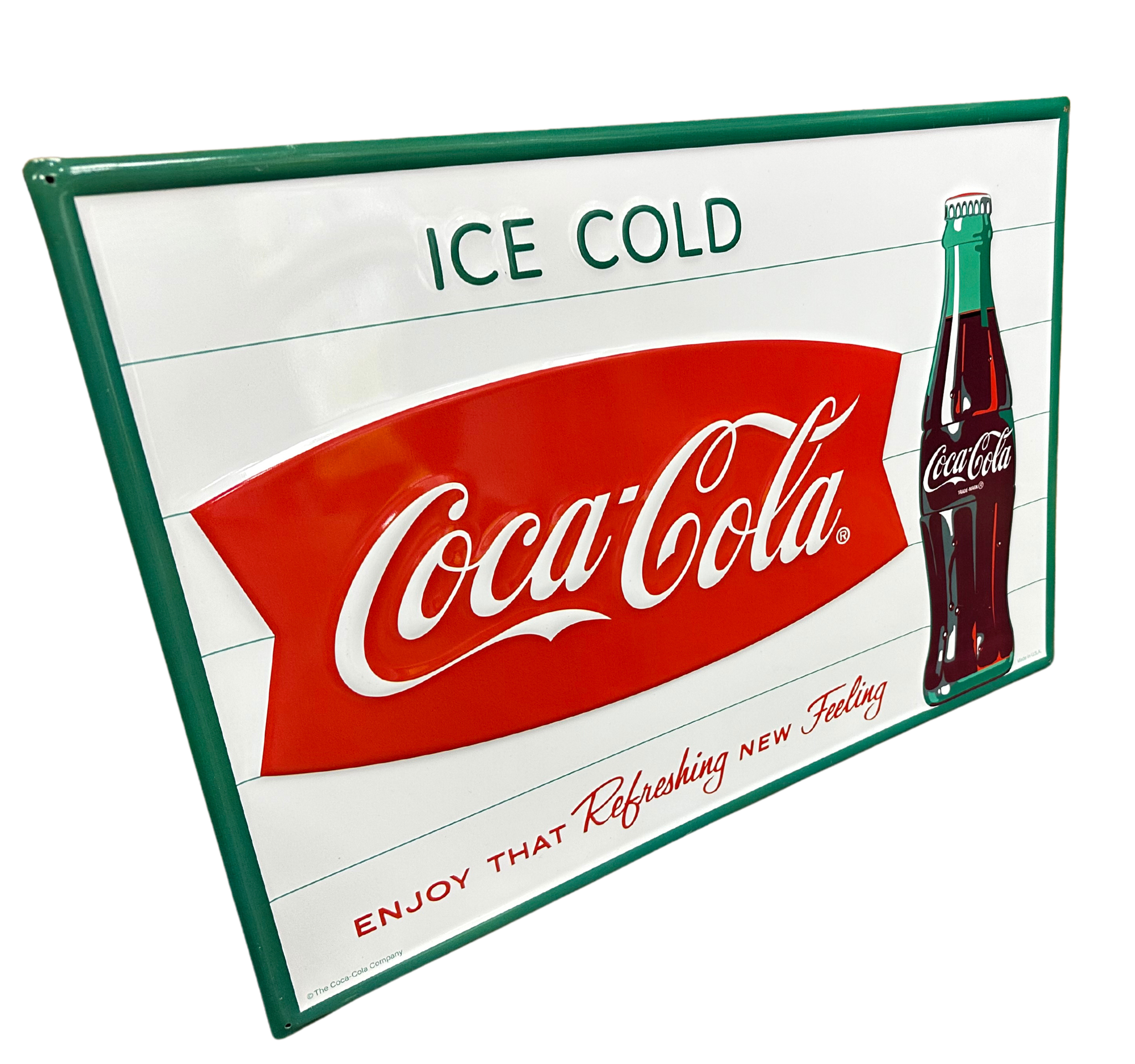 Coca-Cola Metal Sign Soda Ice Cold Fishtail Bottle Vintage Style Wall