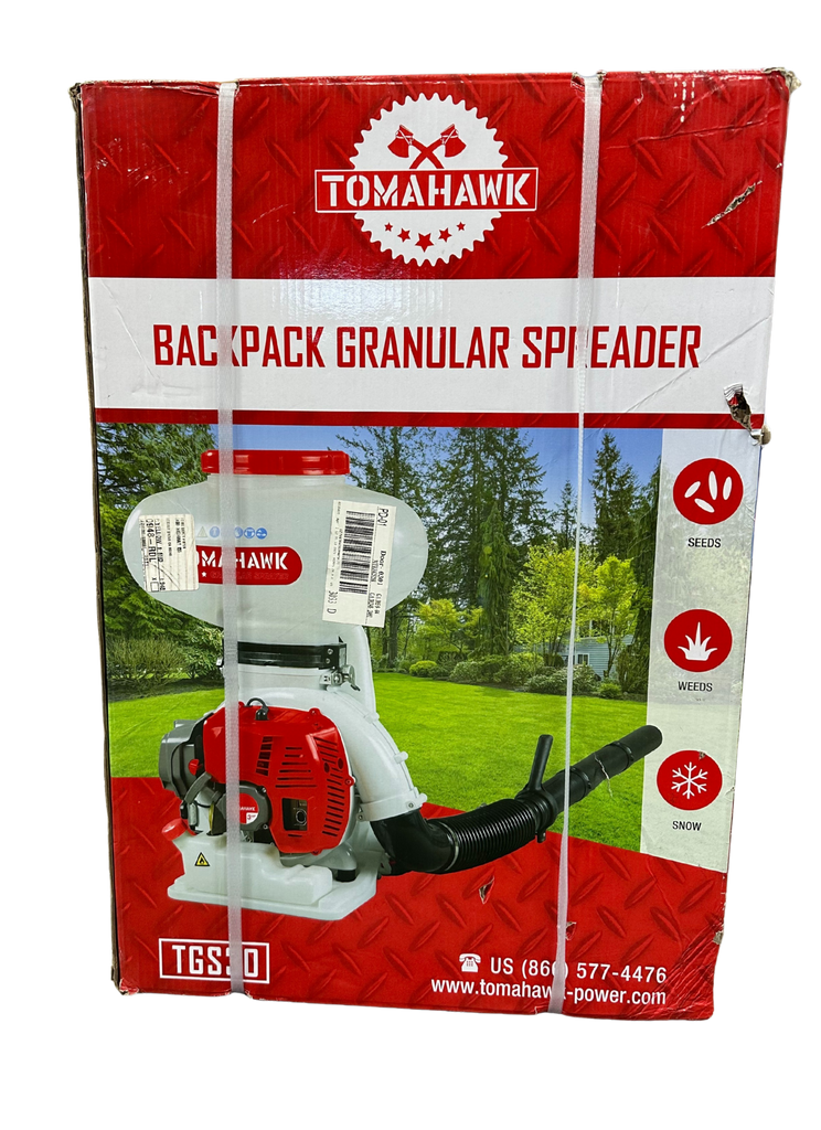 Box of Tomahawk Backpack Granular Spreader with clear plastic window