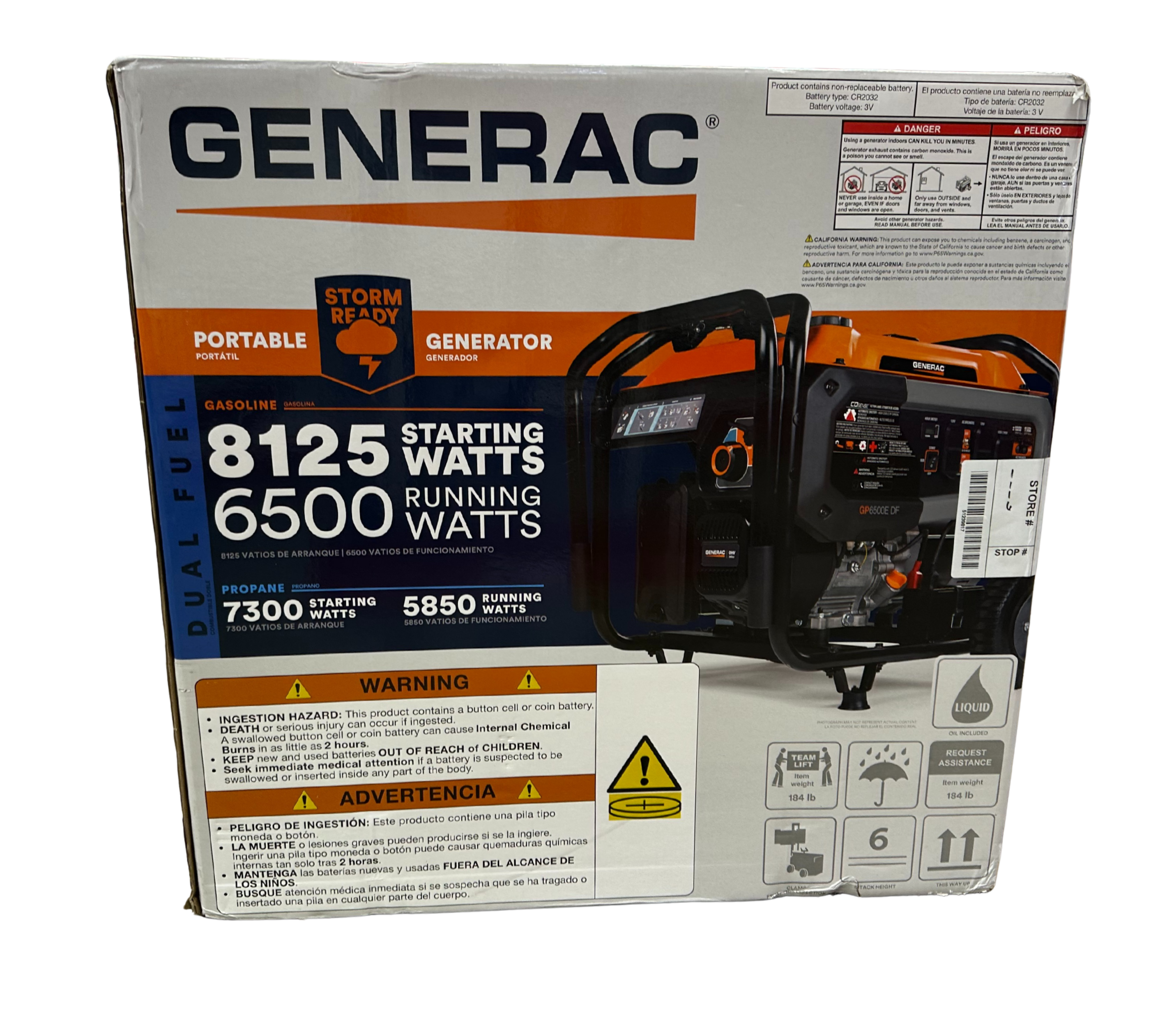 Generac GP6500EDF Dual Fuel Portable Generator – 8125 Starting Watts,