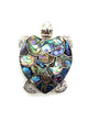 .925 Sterling Silver Pāua Abalone Shell Inlay Turtle Brooch Pin Tortoiseshell pendant with silver frame on a white background
