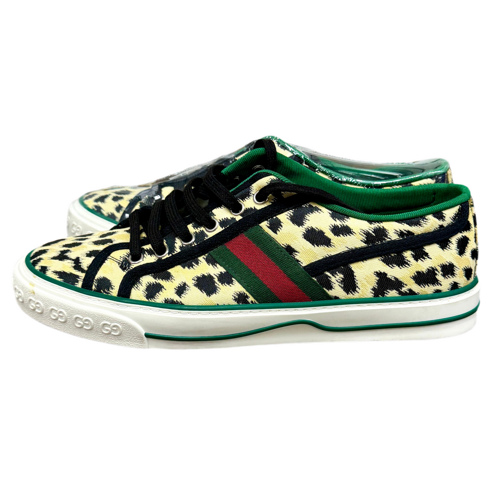 GUCCI Tennis 1977 Leopard Print Sneakers - Beige-Black/Black/VRV (Size 7+) side