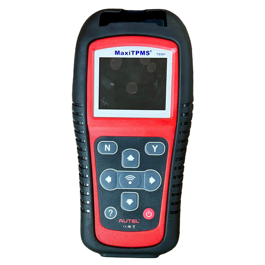 AUTEL MaxiTPMS TS501 Vehicle Diagnostic Code Scanner Tool w/ Hard Case Autel MaxiTPMS diagnostic tool on a wooden surface