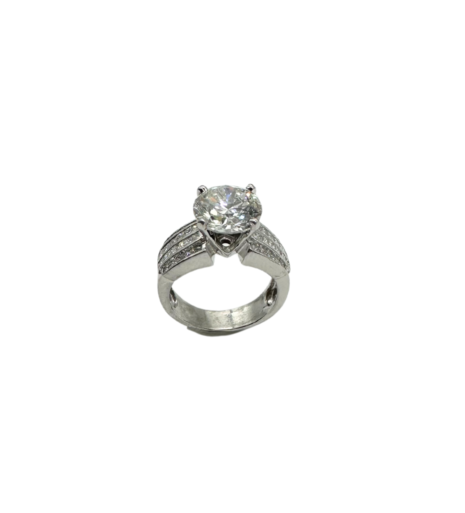 Platinum 4.01 CT Round Diamond Ring with Channel Set Accents clear