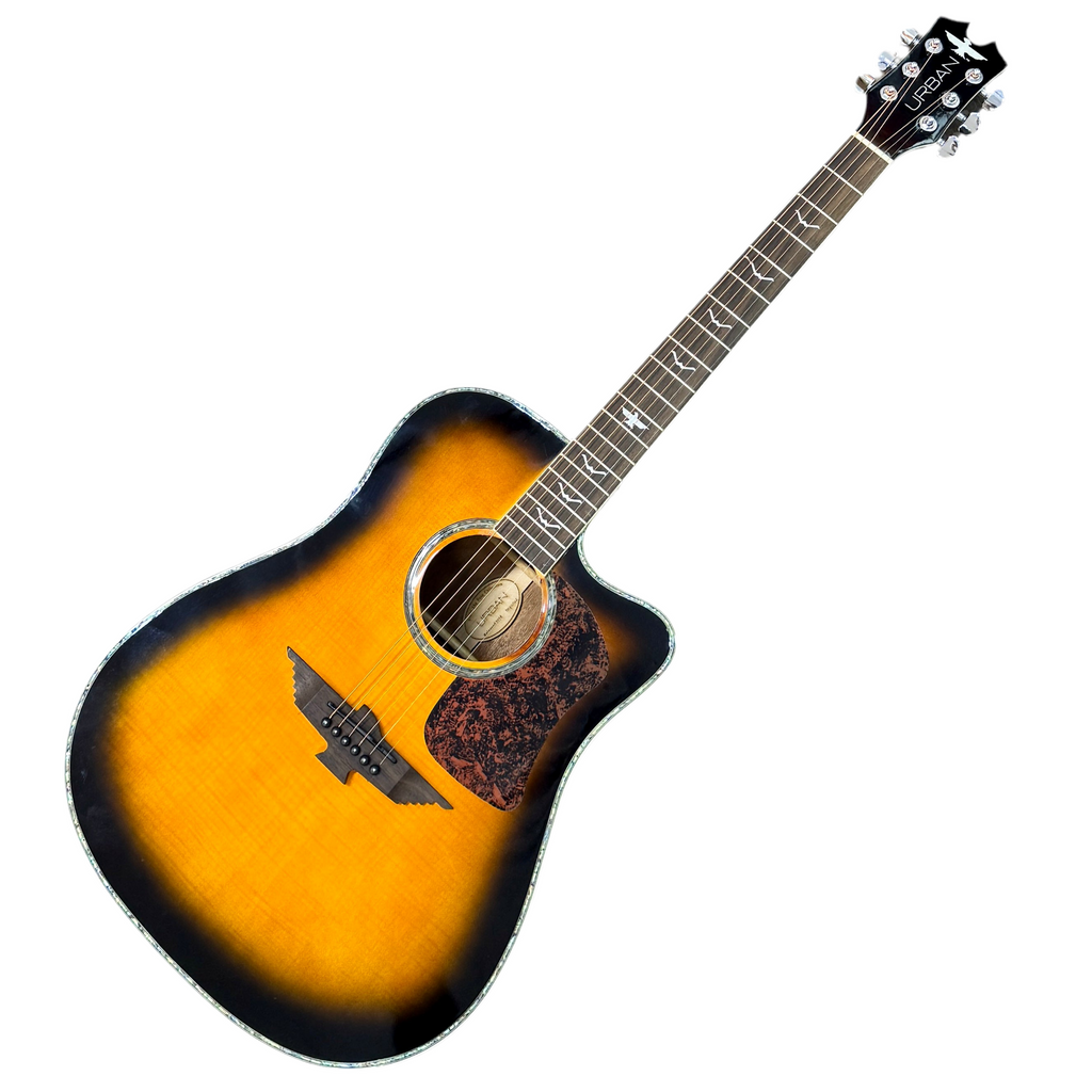 Keith Urban Limited Edition Light The Fuse Acoustic-Electric Guitar w/ Hard Case (6,008/21,000) Acoustic guitar with a sunburst finish on a white background