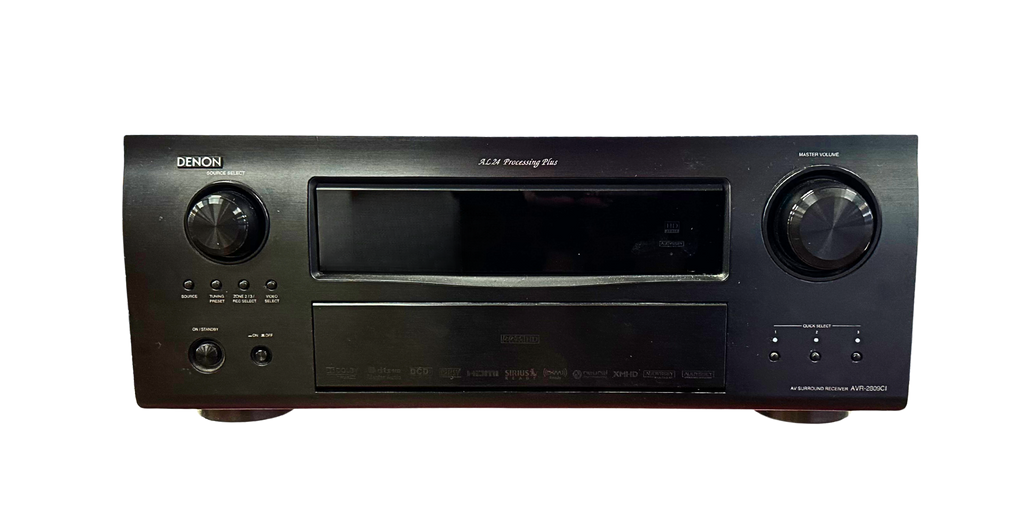 Denon audio receiver on a white background