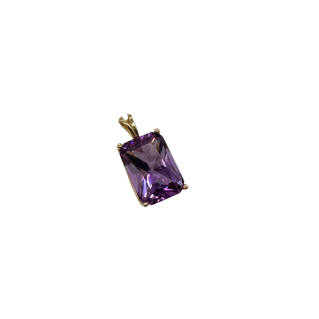 Purple gemstone pendant on a white background