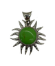 .925 Sterling Silver 40.5G Mexico Green Turquoise Cabochon Sunburst Pendant Silver sun-shaped pendant with a green stone on a white background