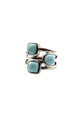 .925 Sterling Silver Bezel Set Larimar Multi Shape 3 Row Ring