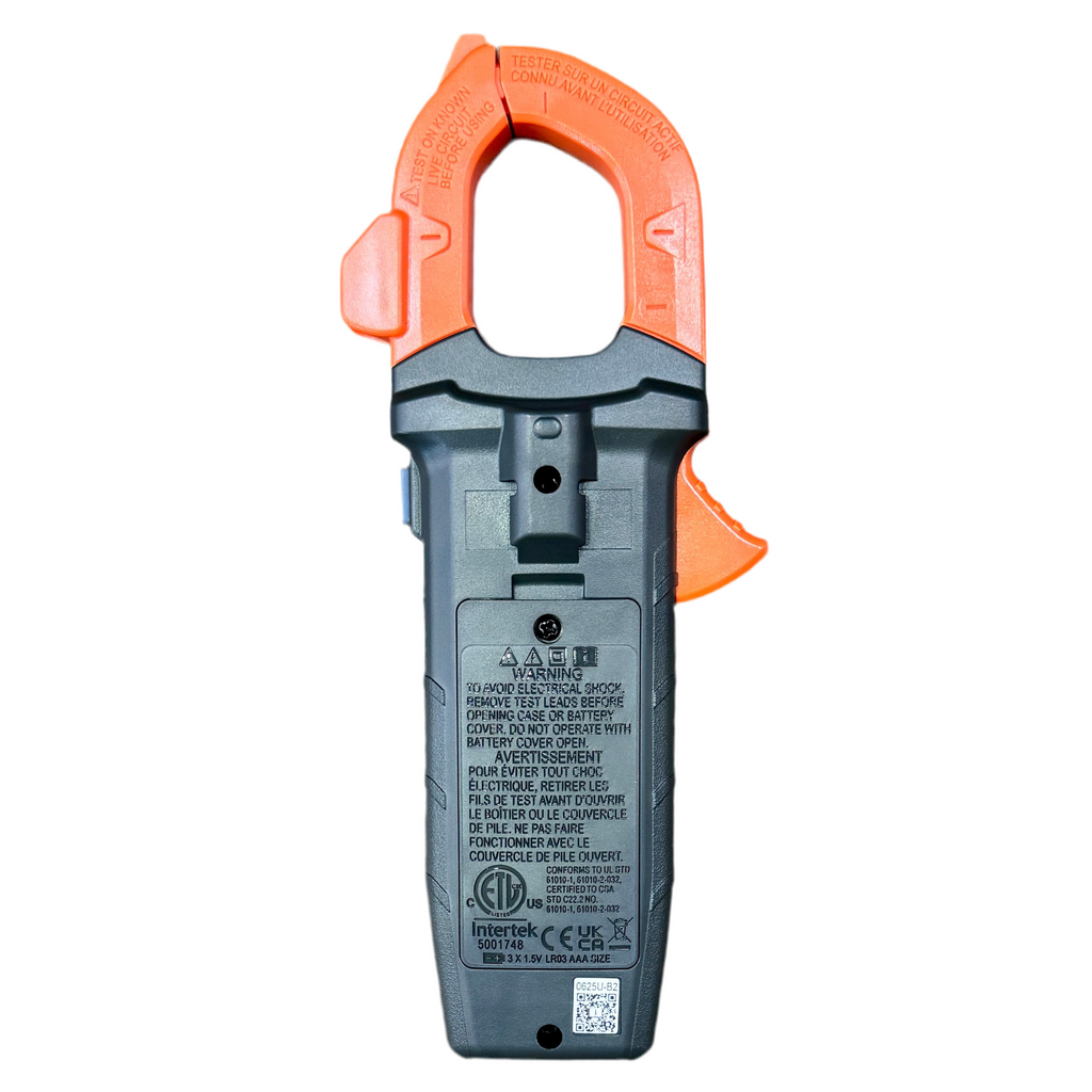 Klein Tools CL390 400A AC/DC Digital Clamp Meter w/ Case Clamp meter with orange handle on a white background